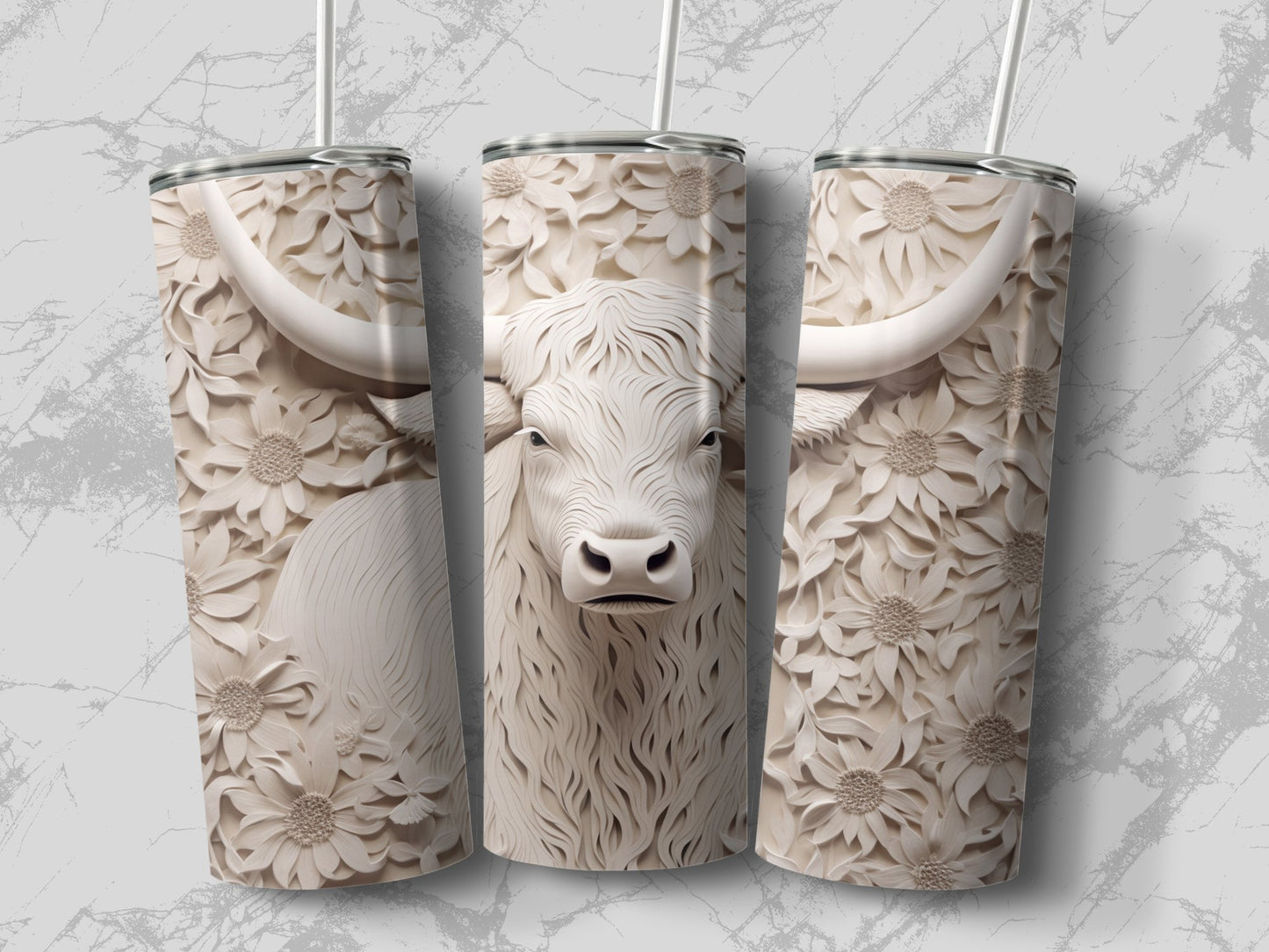 Floral Carved Bull Design Insulated Tumbler product