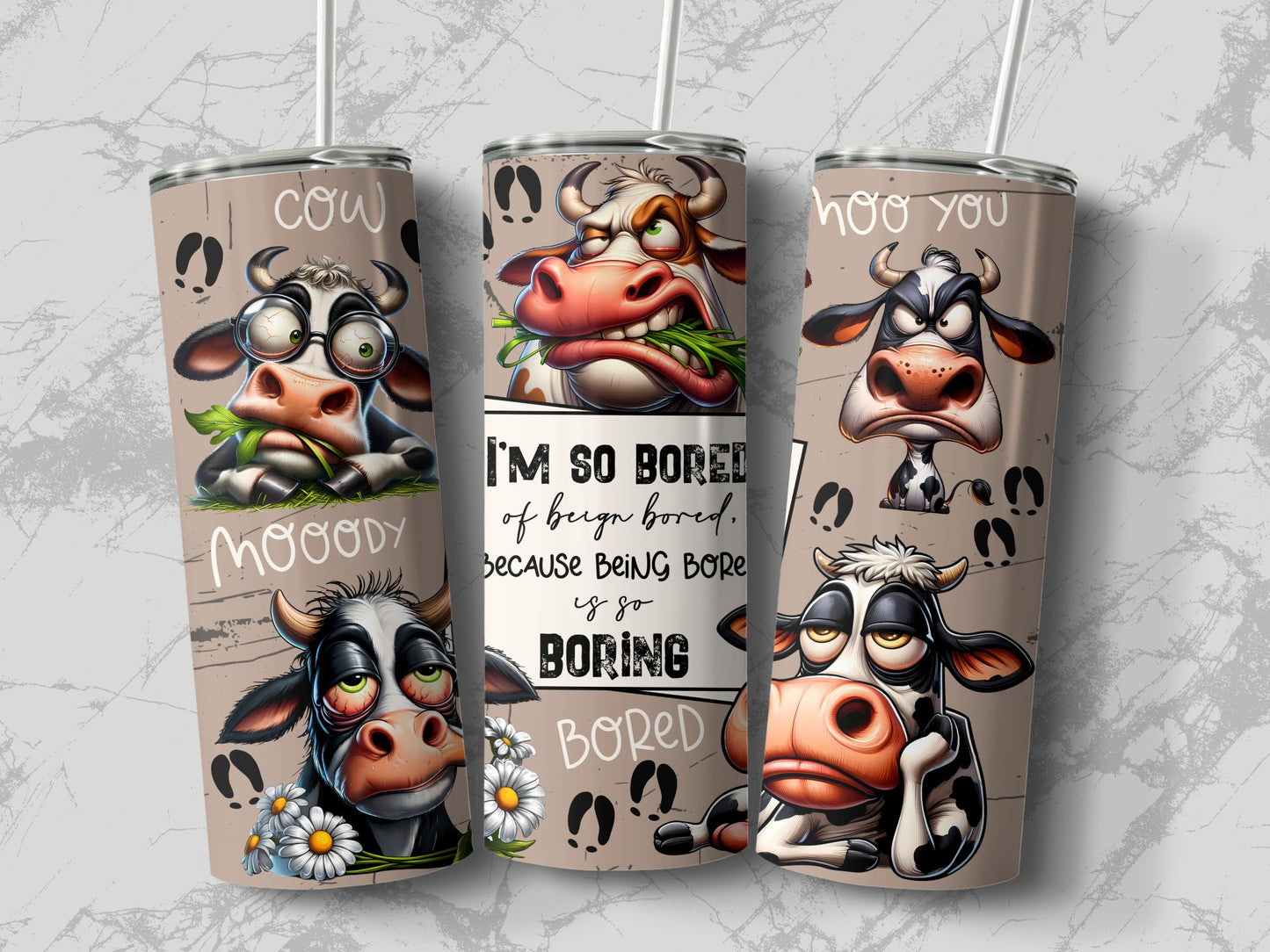 Moody Cartoon Cow Design Insulated Tumbler product