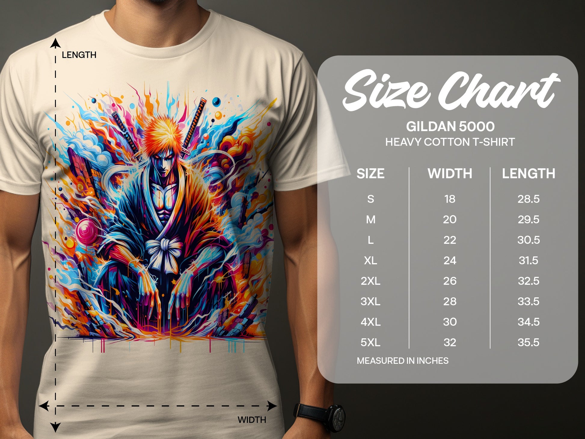 Vibrant Anime Warrior Design Gildan 5000 T-Shirt