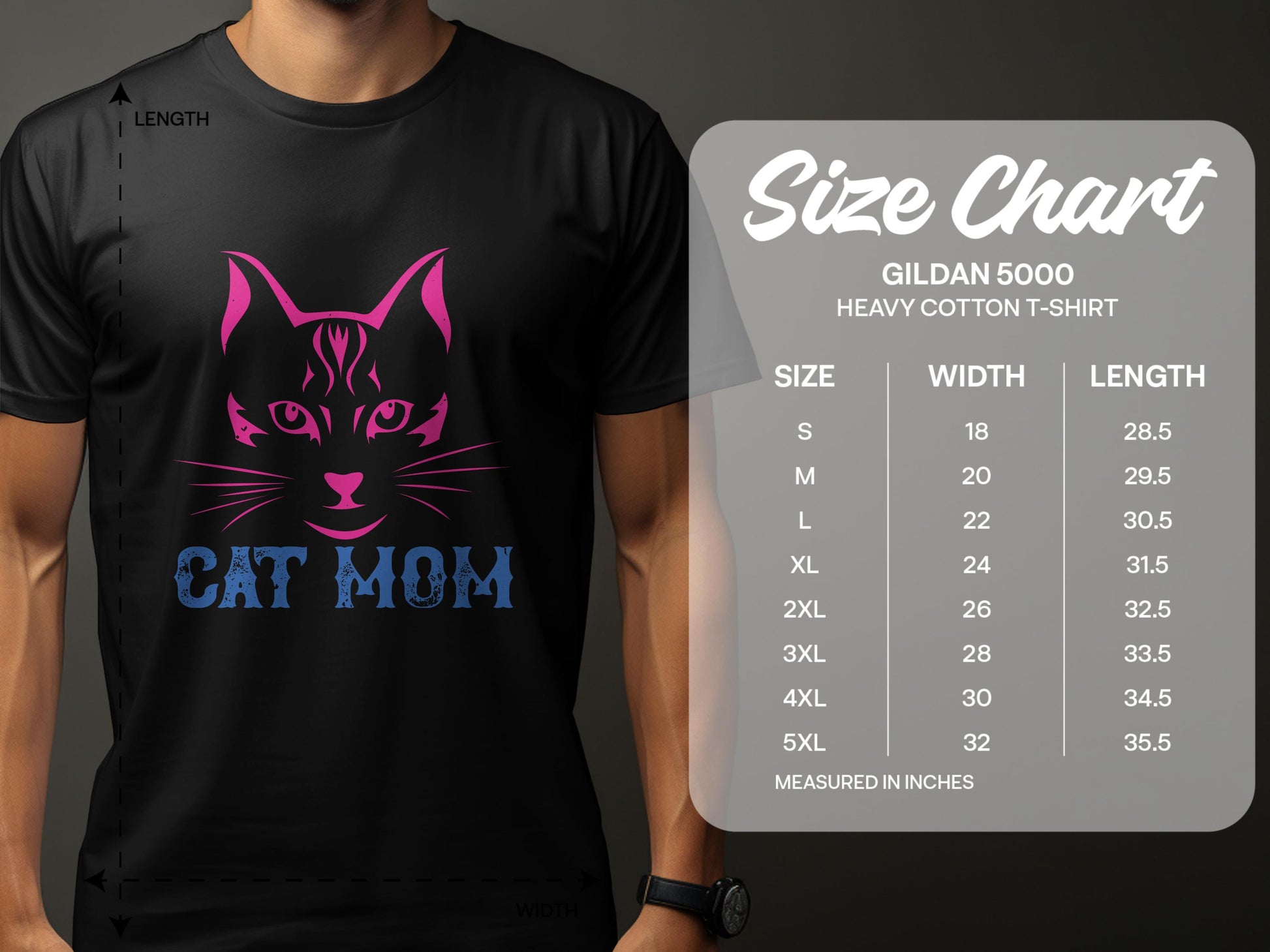 Cat Mom Graphic Tee with Size Chart T-shirt product