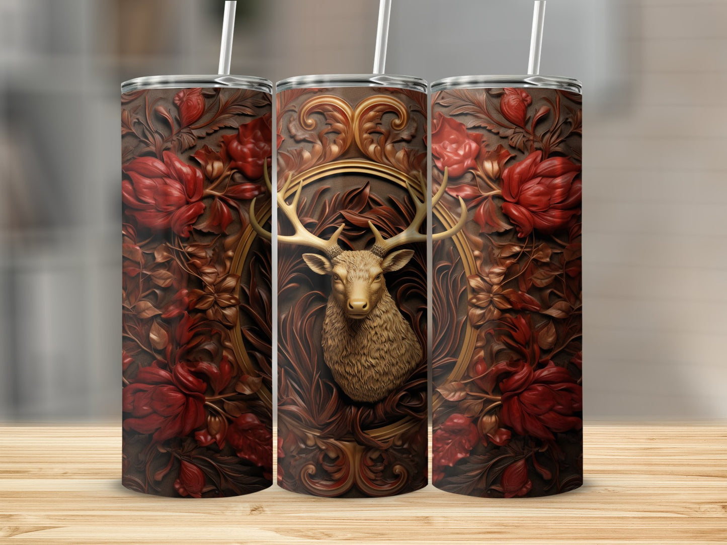 Deer and Floral Antlers Insulated Tumbler Product