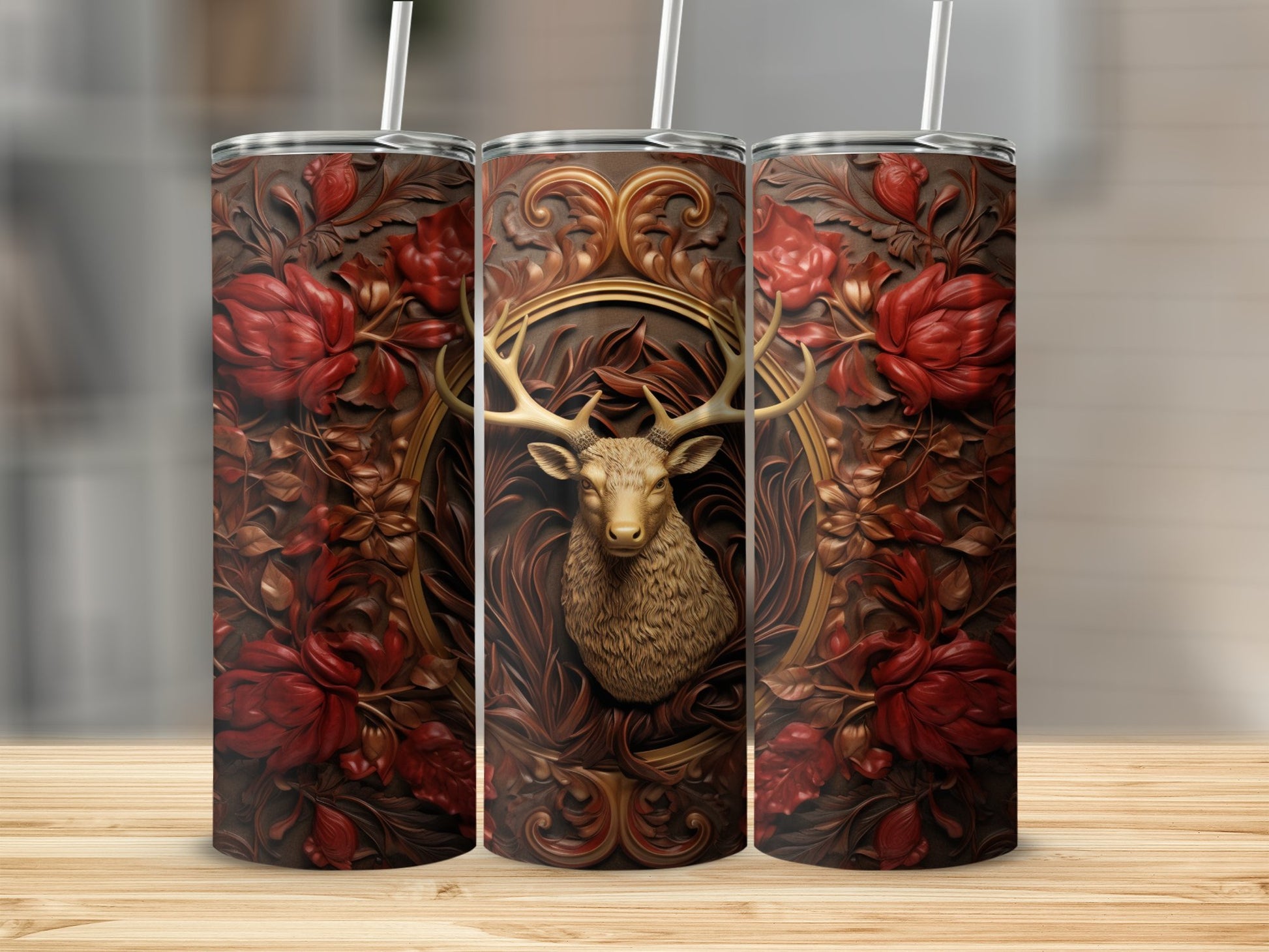 Deer and Floral Antlers Insulated Tumbler Product
