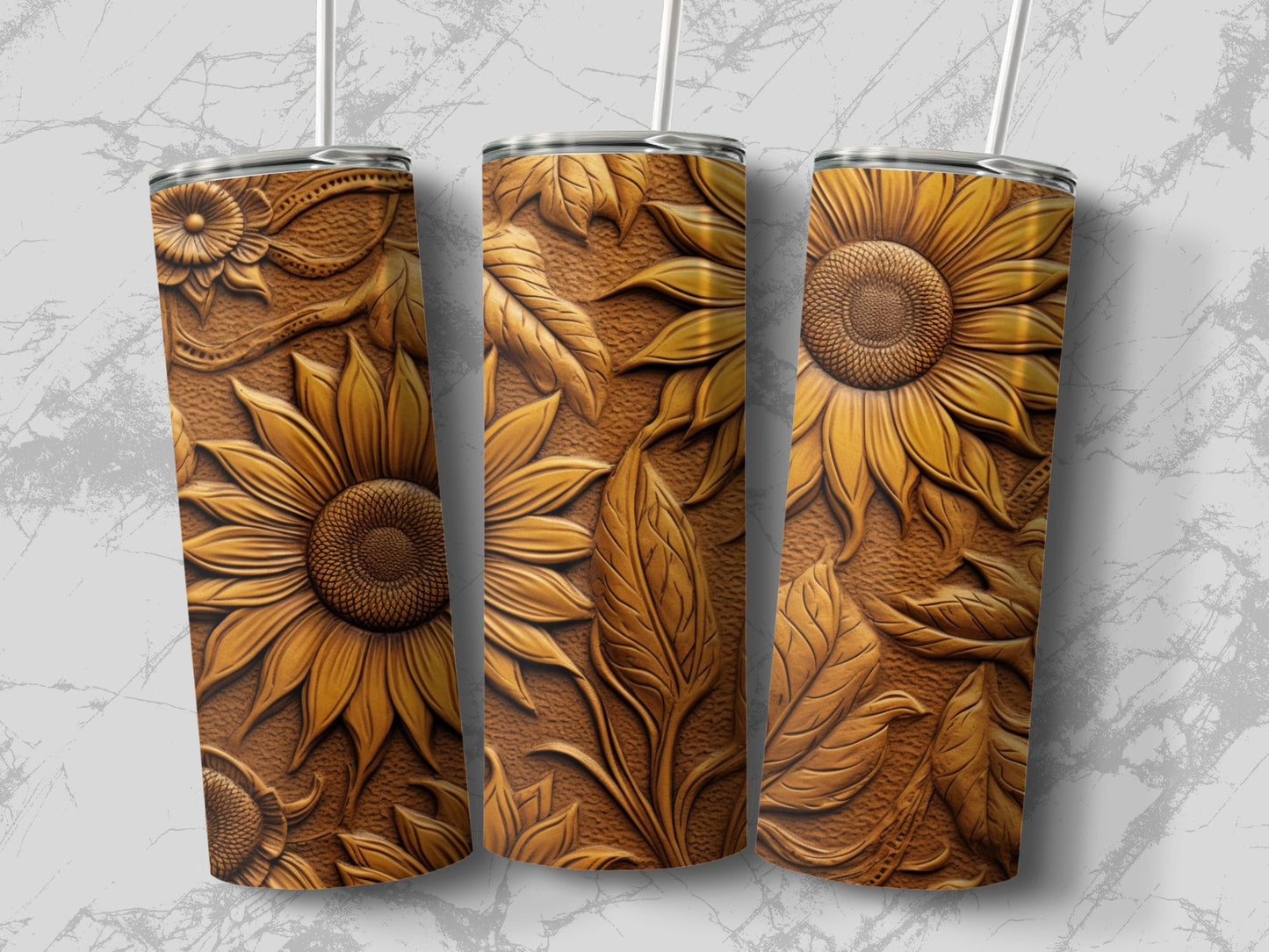 Sunflower Design Carved Look Tumblers Drinkware Product Type