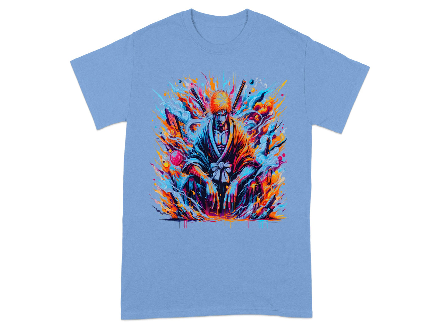Vivid Blue Anime Manga Artwork Graphic T-shirt
