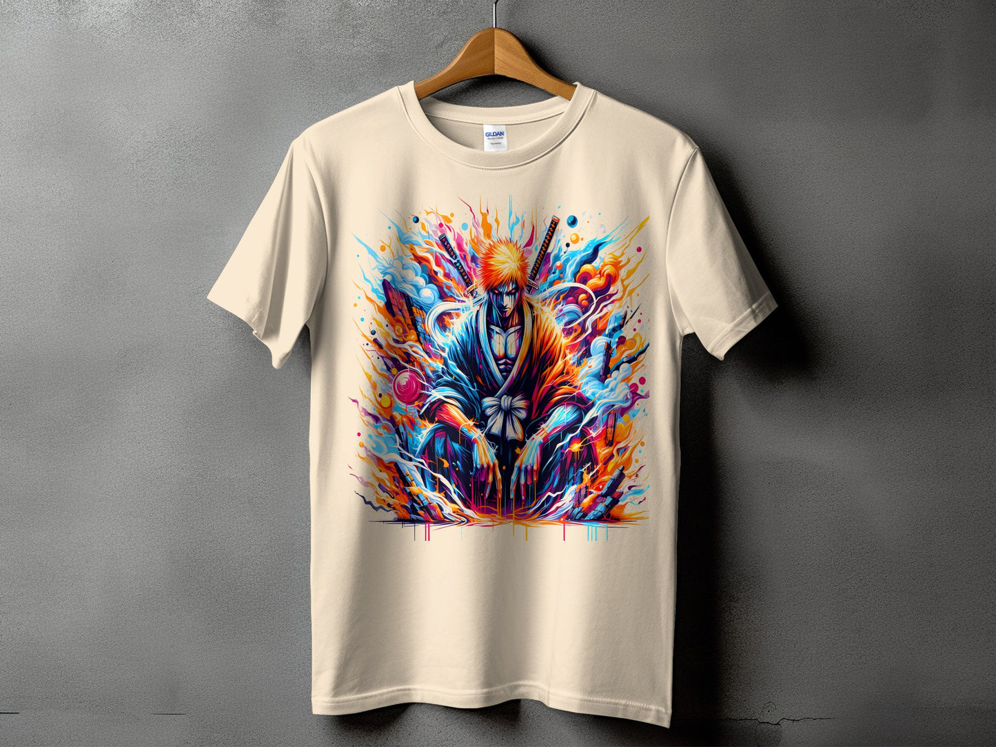 Colorful Anime Warrior Art Graphic T-shirt