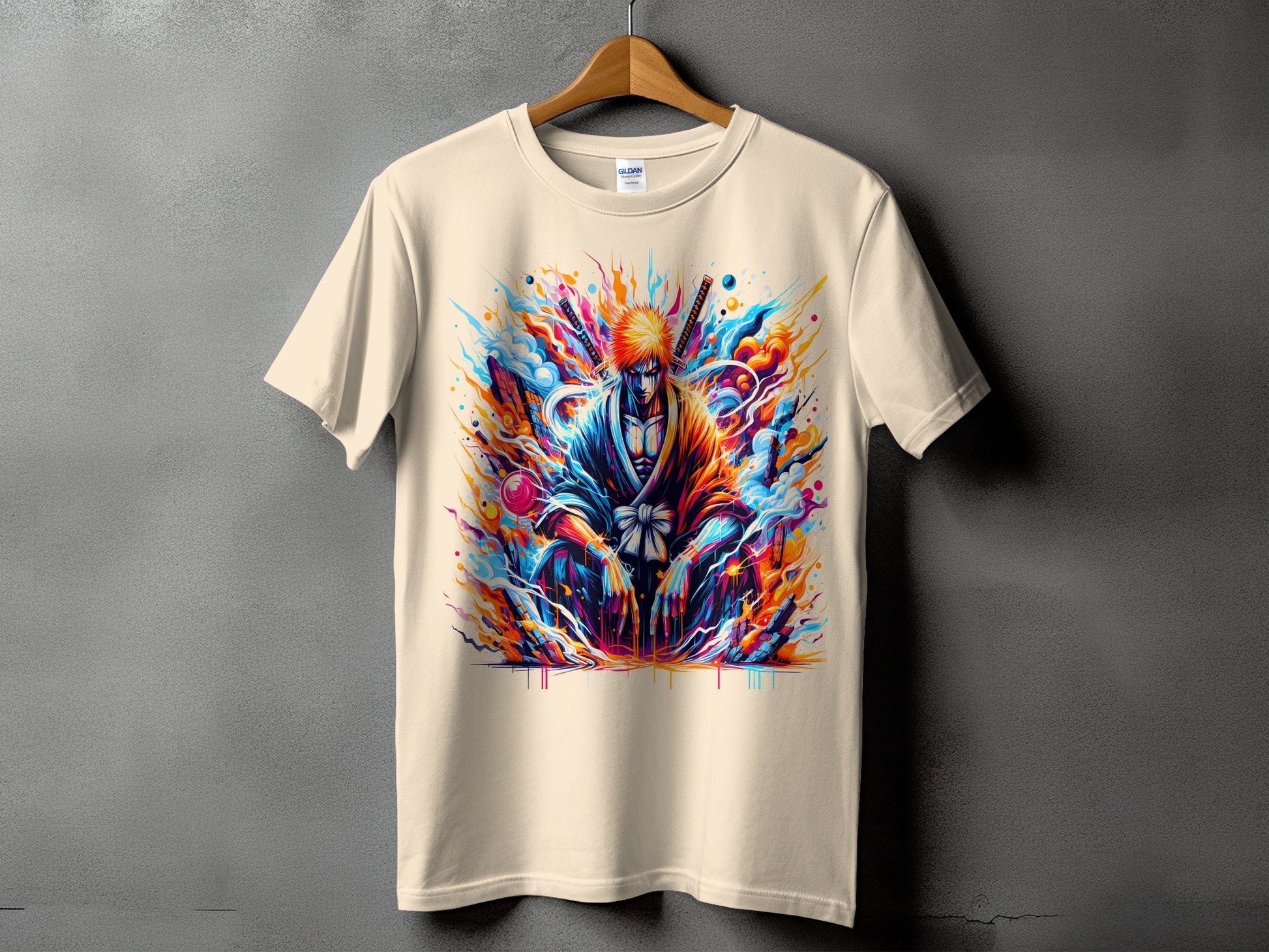 Colorful Anime Warrior Art Graphic T-shirt