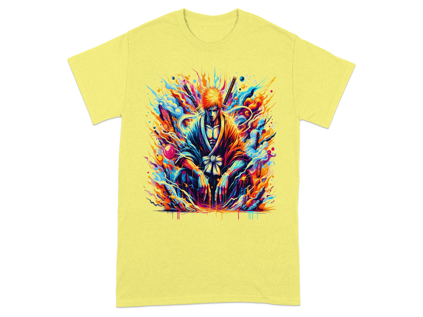 Vibrant Fiery Anime Warrior Design Printed T-Shirt