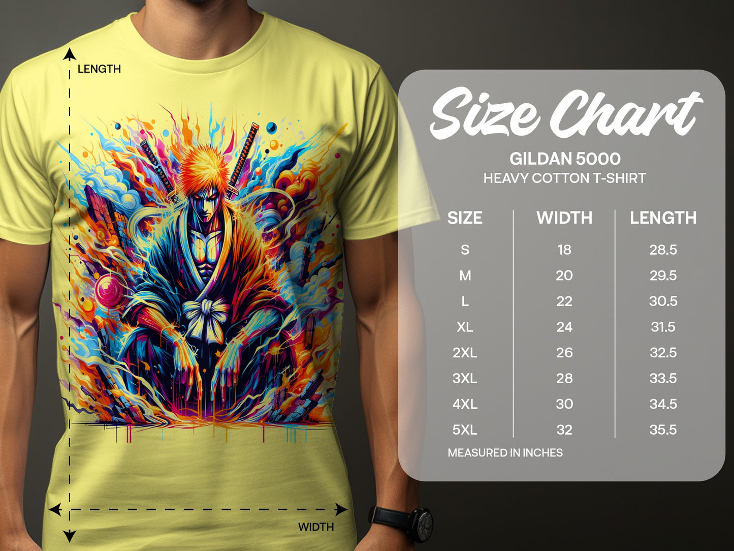 Vibrant Anime Warrior Design on Gildan 5000 T-Shirt