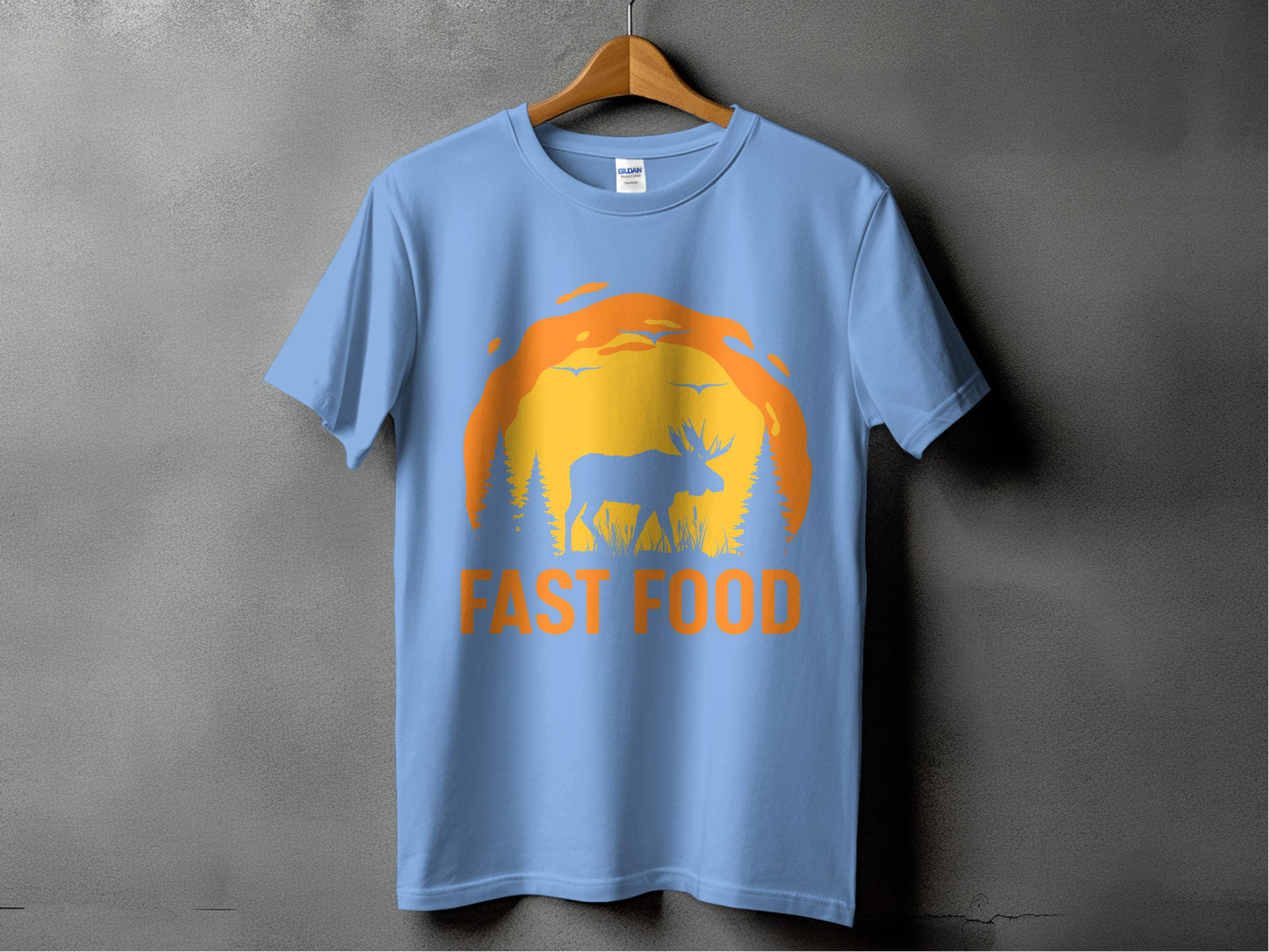Unique Moose Fast Food Graphic Blue Shirt product