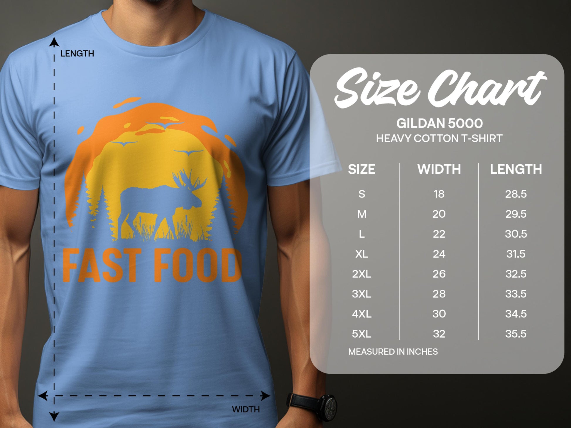 Fast Food Moose Sunrise Graphic Size Chart T-shirt product