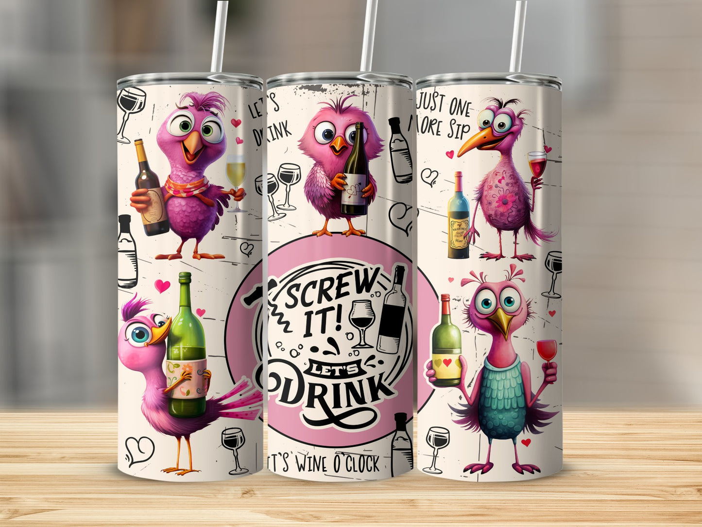 Cartoon Wine Bird Tumbler Screw It Let's Drink product type
