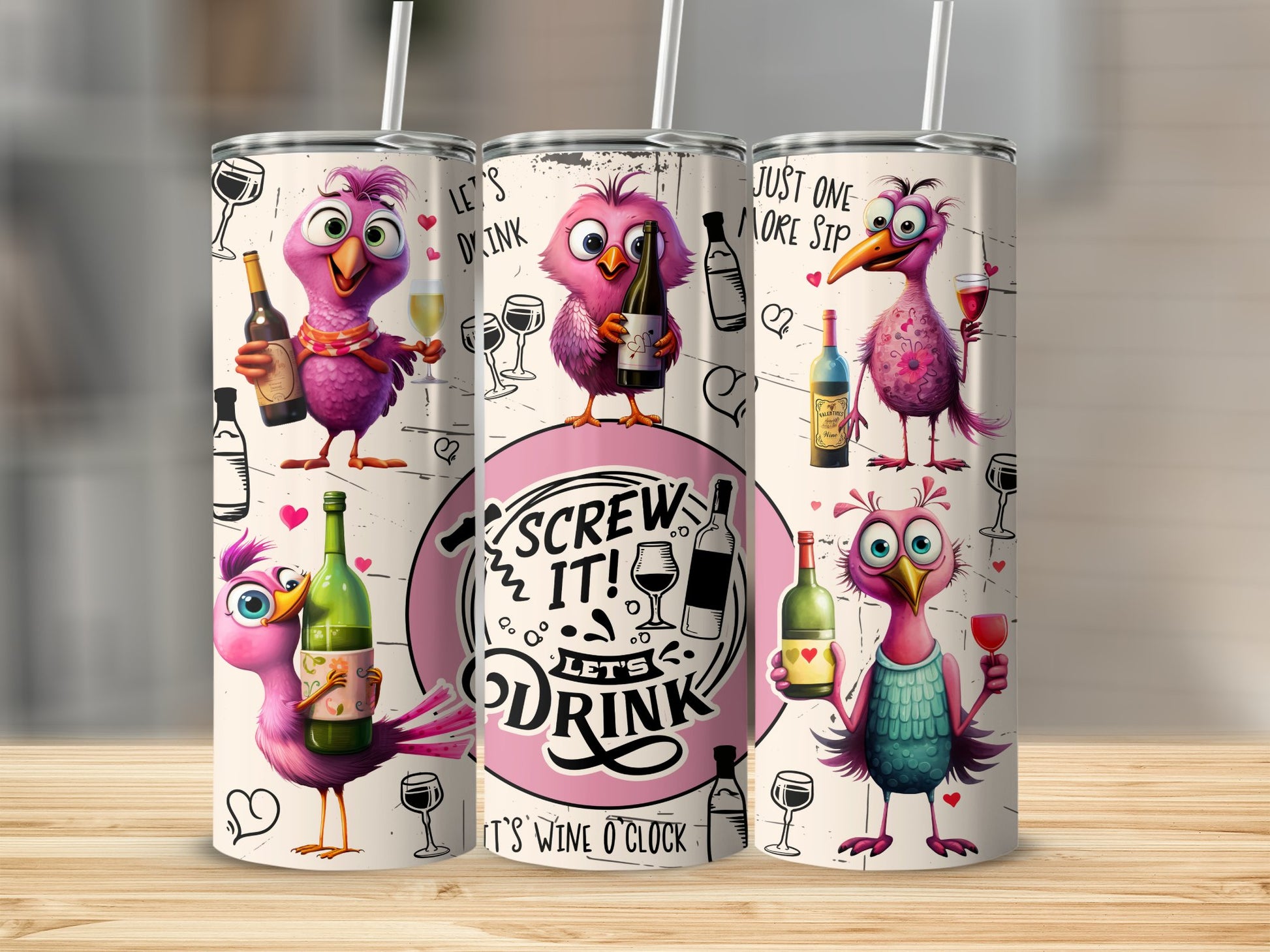 Cartoon Wine Bird Tumbler Screw It Let's Drink product type