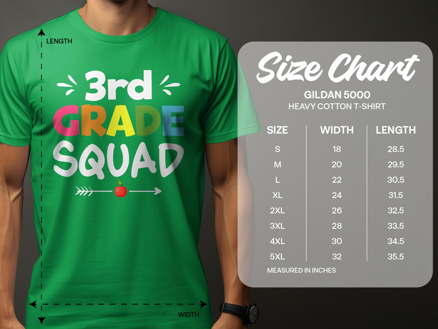3rd Grade Squad Green Gildan 5000 Heavy Cotton T-Shirt product type