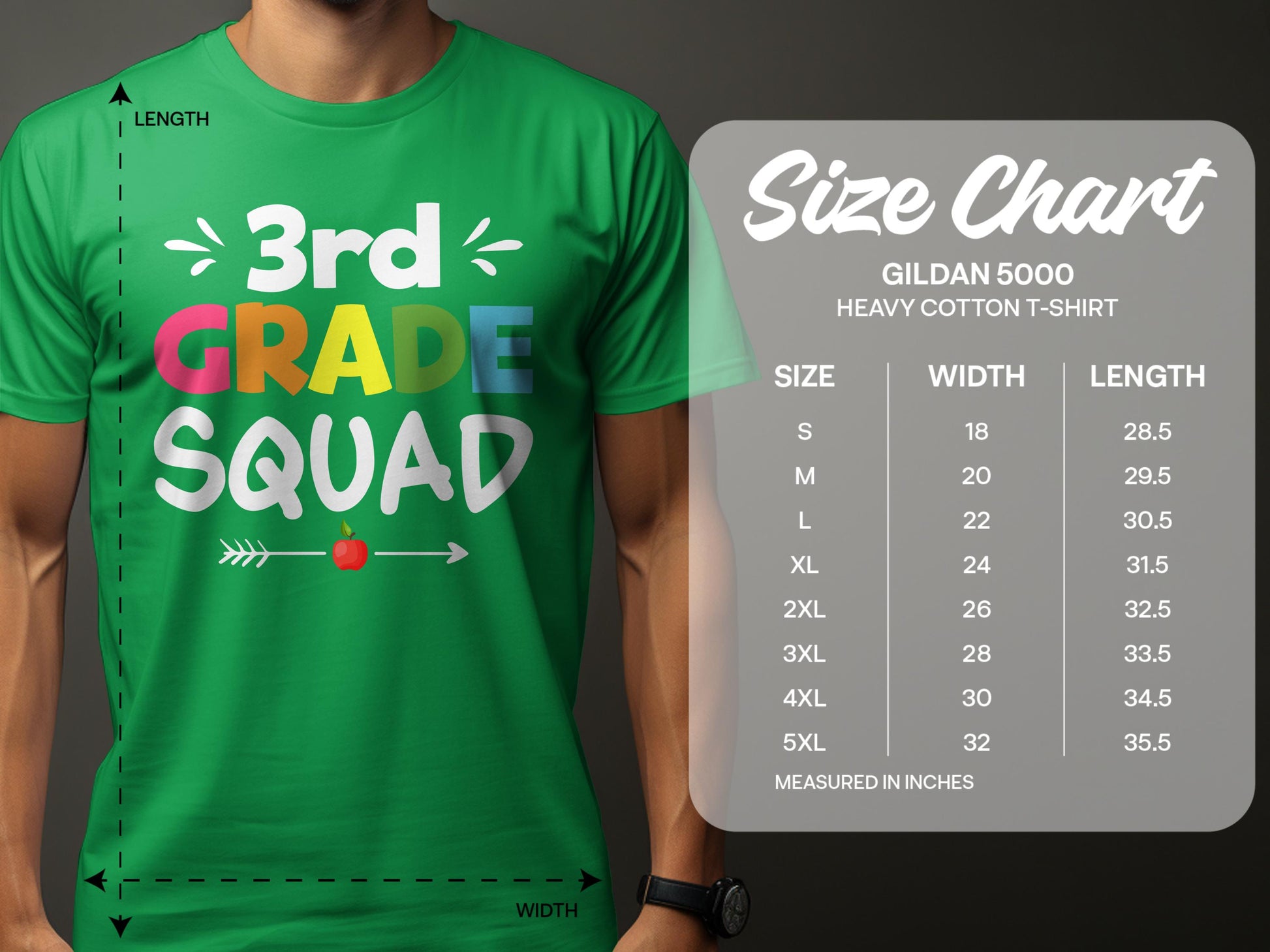 3rd Grade Squad Green Gildan 5000 Heavy Cotton T-Shirt product type