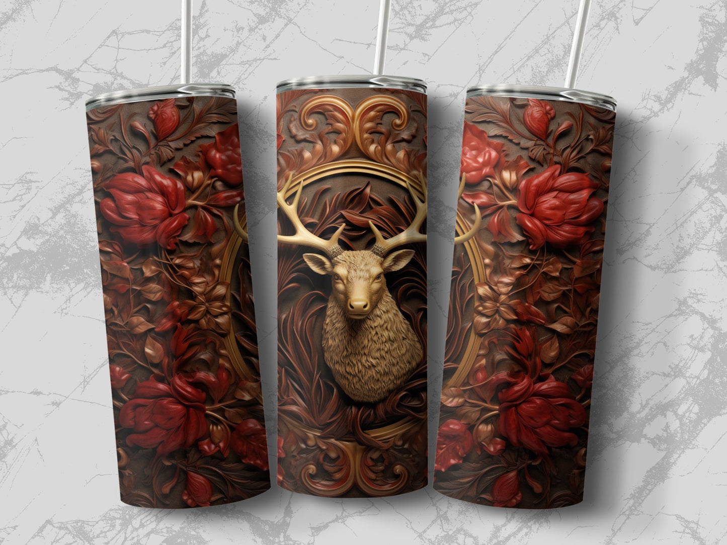 Exquisite Deer and Floral Design Insulated Tumbler product