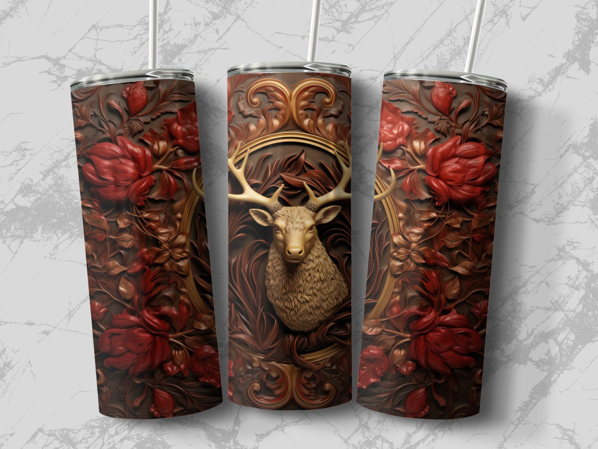 Exquisite Deer and Floral Design Insulated Tumbler product