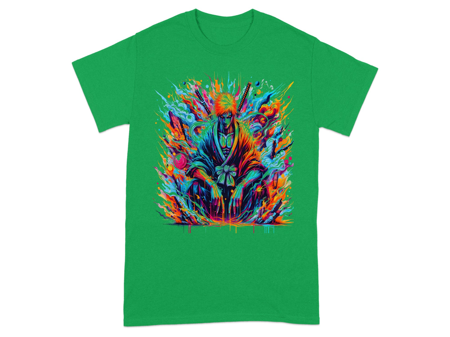 Vibrant Samurai Warrior Artwork Green T-Shirt