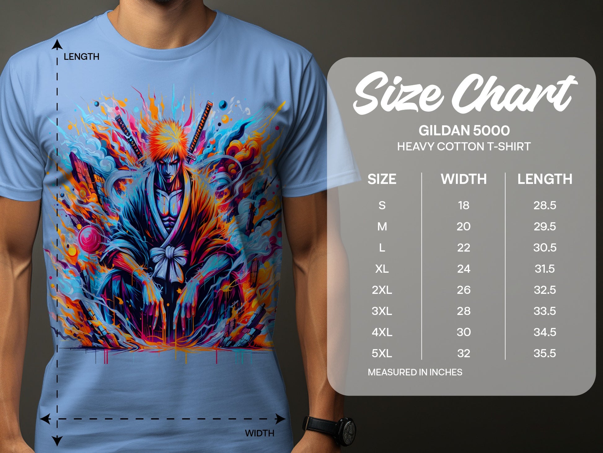 Vibrant Abstract Samurai Artwork on Blue T-shirt